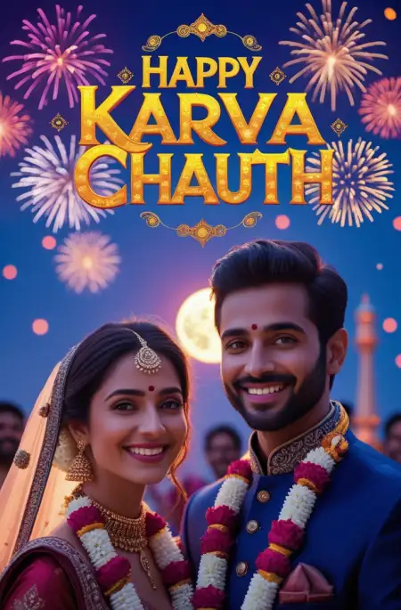 Free Newly Married Couple Celebrating Karva Chauth Image PNG Image Download