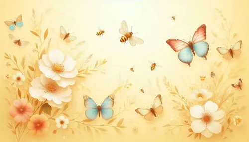 nice light yellow background with flower bee and butterfly