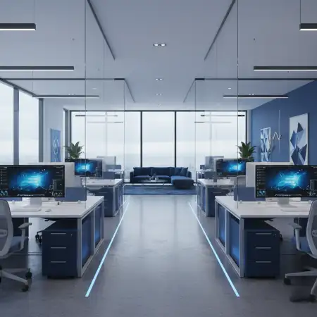 Free Office Interior Background With Blue Theme Background Download