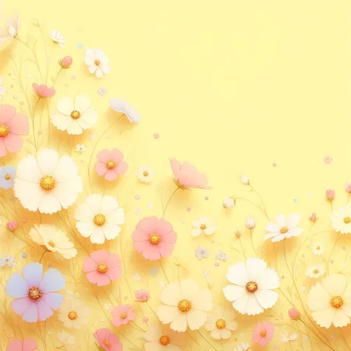 pastel yellow background featuring flowers