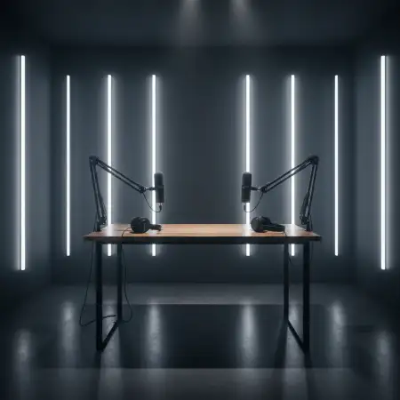 Podcast Studio Background Soft Light Setup - Free Podcast Studio Background Download