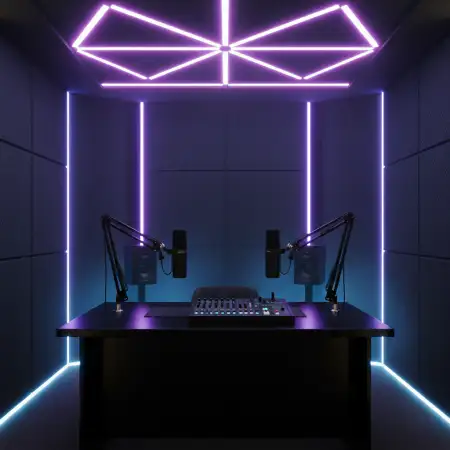 Podcast Studio Background With Led Neon Frame - Free Podcast Studio Background Download