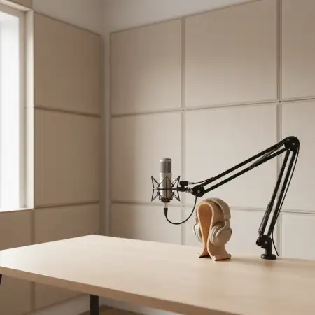 Podcast Studio Background With Microphone Setup - Free Podcast Studio Background Download
