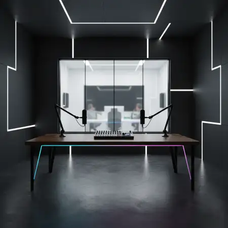 Podcast Studio Background With Rgb Desk Lights - Free Podcast Studio Background Download