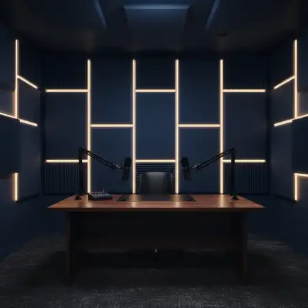 Podcast Studio Background With Warm Lighting - Free Podcast Studio Background Download