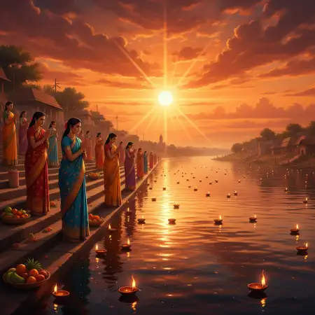 Free Premium Chhath Puja River View Hd Background Background Download