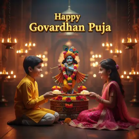 Priest Performing Aarti With Oil Lamps - Free Happy Govardhan Puja 2025 Download