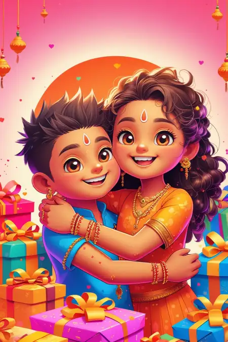 Rakhi Banner Background With Brother And Sister - Free Happy Rakhi Banner Background Download