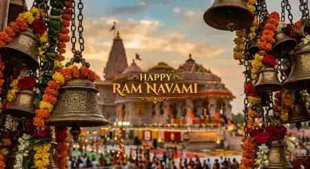 Ram Navami 2026 Wishes With Temple Bells Theme - Free Ram Navami Wishes 2026 Download