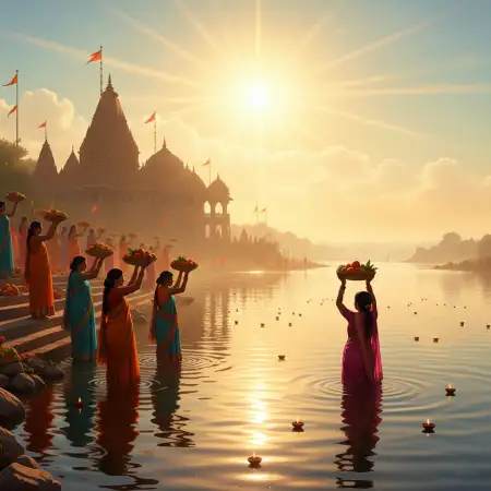 Free Realistic River Bank Chhath Puja Background Hd Background Download