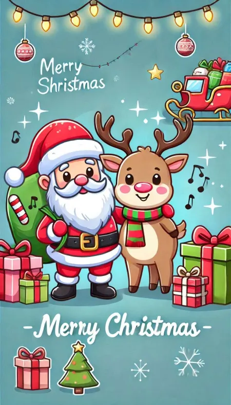 reindeer leading santa’s sleigh cartoon merry christmas art