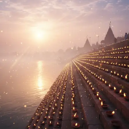 Free River Side Chhath Puja Background With Morning Sunlight Background Download