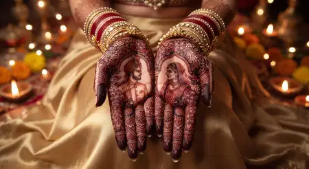 romantic couple mehndi design for karwa chauth