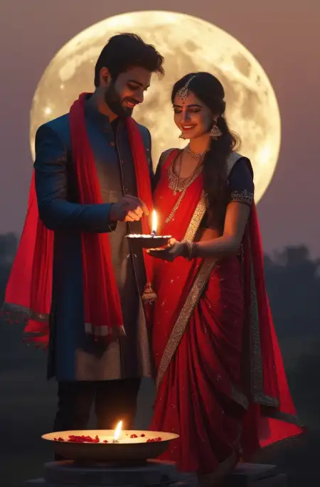 Free Romantic Karva Chauth Couple Photo For Wife PNG Image Download
