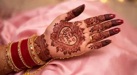 romantic karwa chauth husband name mehndi design