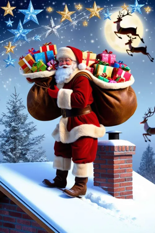 santa claus flying sleigh background images under the full moon