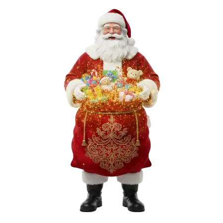 Santa Claus Walking With Gift Bag Png - Free Santa Claus With Gifts Png Download