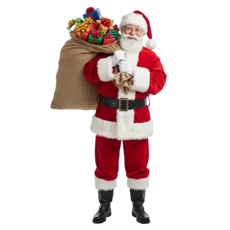 Santa Claus With Gift Hamper Png - Free Santa Claus With Gifts Png Download