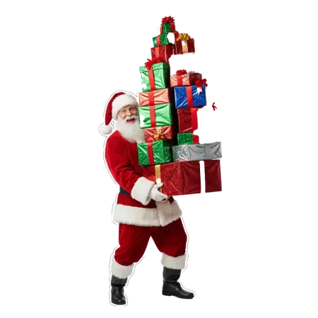 Santa Claus With Glitter Gift Boxes Png - Free Santa Claus With Gifts Png Download
