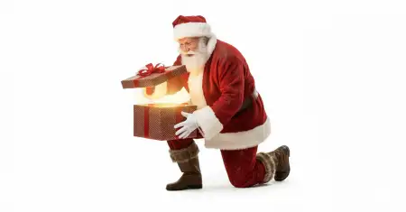 Santa Claus With Surprise Gift Box Png - Free Santa Claus With Gifts Png Download