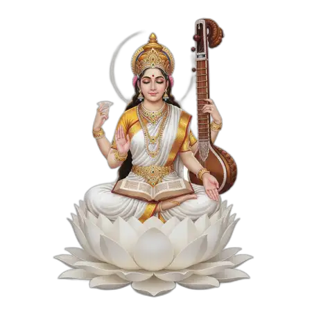 Free Saraswati Mata Png Peaceful Pose PNG Image Download