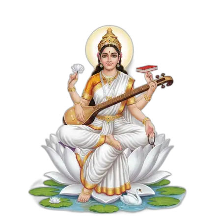 Free Saraswati Mata Png Sitting On Lotus PNG Image Download