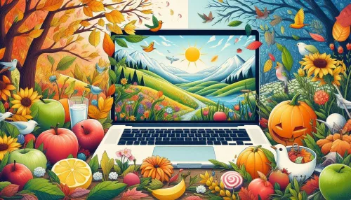 seasonal laptop background images for spring, summer, fall, and winter