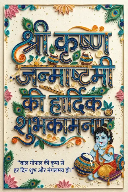 Shri Krishna Janmashtami Hindi Greeting Card - Free Shri Krishna Janmashtami Ki Hardik Shubhkamnaye In Hindi Download