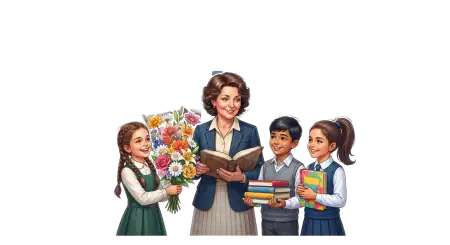 Students Giving Flowers To Teacher Png - Free Teachers Day Png Download