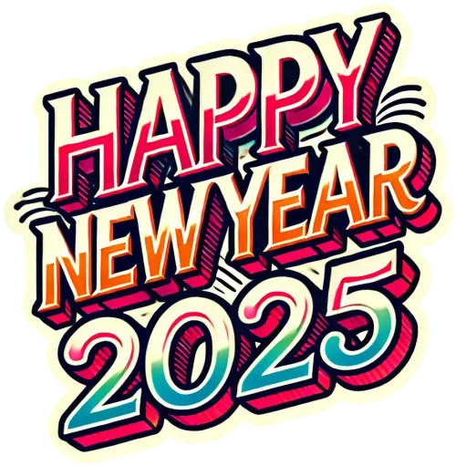 stylish happy new year 2025 text png with festive colors