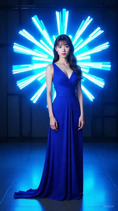 Stylish Japanese Girl In Dark Blue Cocktail Dress - Free Dark Download