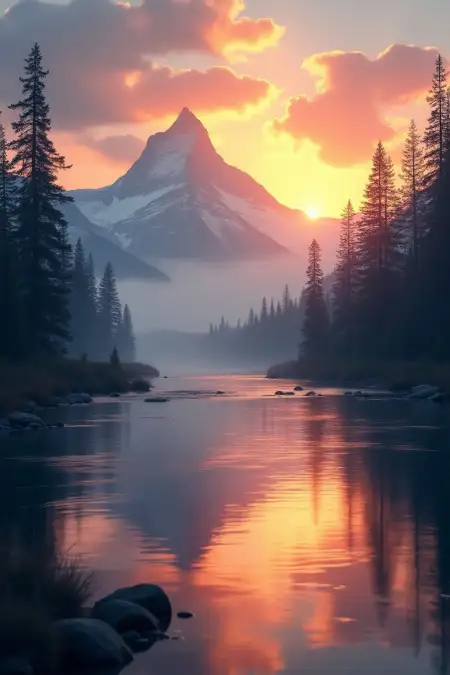 Sunset Image With Mountains And River - Free Related Sunset Image Image