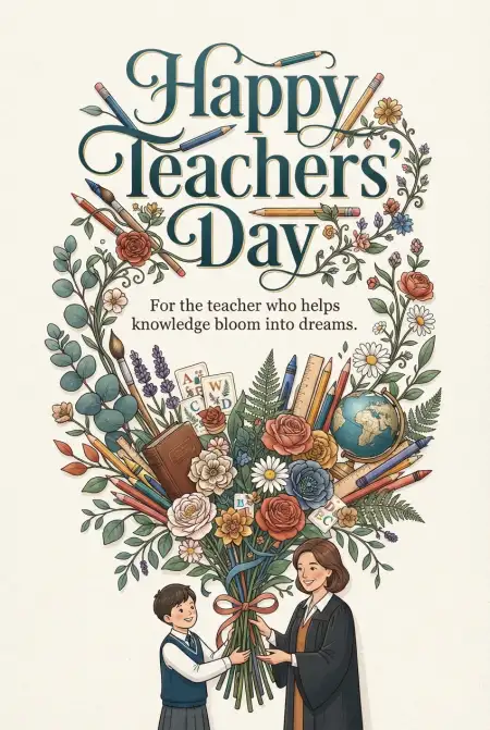 Teachers Day Cards With Books And Pencils - Free Card Download