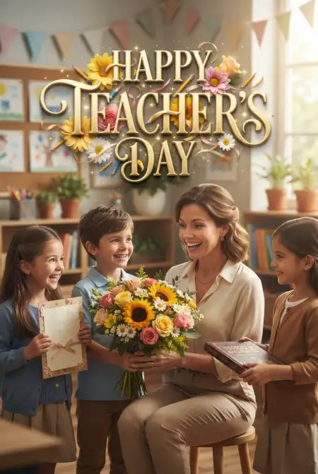 Teachers Day Cards With Flowers And Wishes - Free Card Download