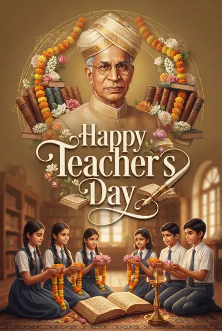 Teachers Day Cards With Teacher And Students - Free Card Download