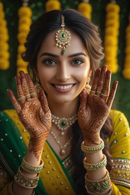 Teej Festival Mehndi With Traditional Motifs - Free Hariyali Teej Mehndi Design Download
