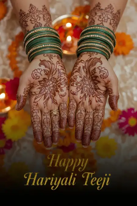 Teej Mehandi Design With Festival Image - Free Happy Hariyali Teej Download