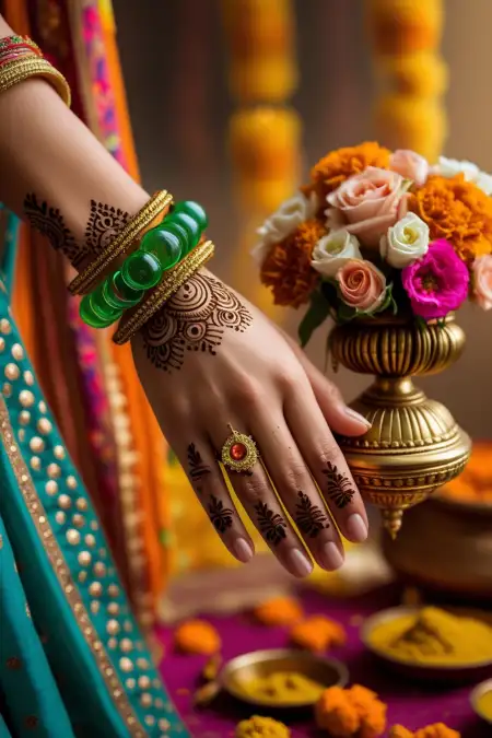 Teej Mehndi With Lord Shiva And Parvati Image - Free Hariyali Teej Mehndi Design Download