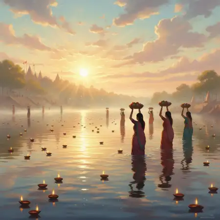 Free Traditional Attire Women Chhath Puja Background Scene Background Download