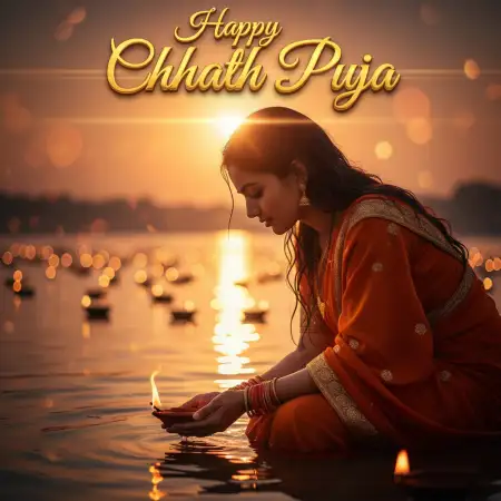 Free Traditional Happy Chhath Puja Greetings With Diya Photo Background Download