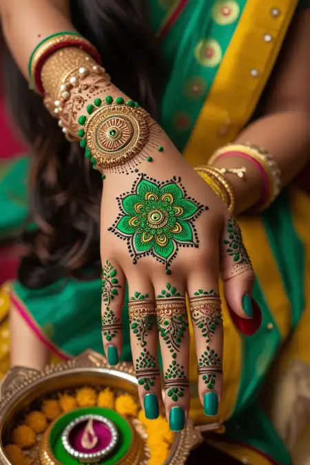 Traditional Indian Mehndi For Hariyali Teej - Free Hariyali Teej Mehndi Design Download
