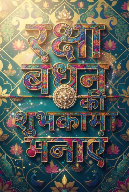 traditional mehndi style raksha bandhan hindi text rakhi poster
