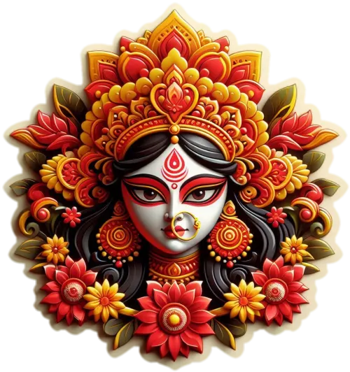 transparent png of devi maa durga face with red and yellow flowers