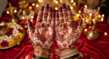 unique karwa chauth couple mehndi design