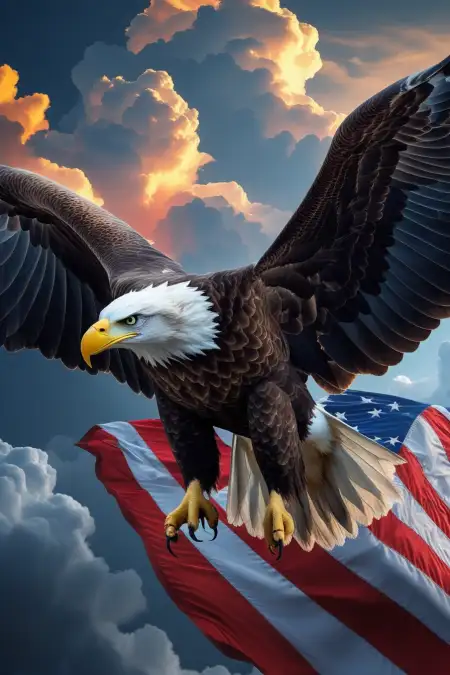 Usa Flag Background With Fireworks And Eagle - Free Background Download