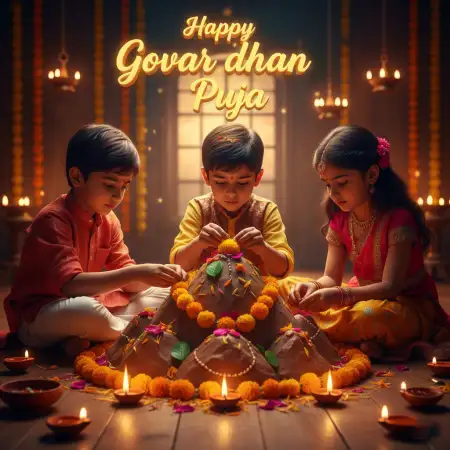 Village Girls In Traditional Attire Holding Lamps - Free Happy Govardhan Puja 2025 Download