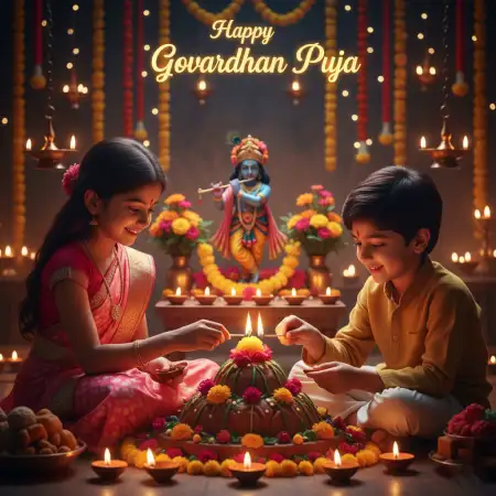 Village Scene During Govardhan Puja Celebration - Free Happy Govardhan Puja 2025 Download