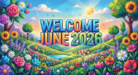 Welcome June 2026 Colorful Social Media Graphics - Free Welcome June Download