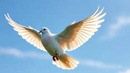 White Dove Flying In Blue Sky With Olive Branch - Free Blue Sky Download
