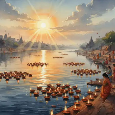 Free Woman Standing In River Chhath Puja Background Background Download